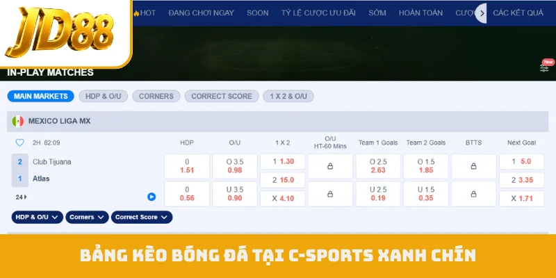 Bảng kèo bóng đá tại C-sports xanh chín