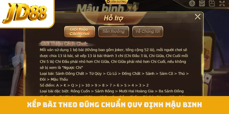 Xếp bài theo đúng chuẩn quy định mậu binh